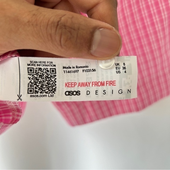 ASOS DESIGN Women’s Plaid Pink Short Sleeve Button Down Crop Top Size 4 - Picture 7 of 9